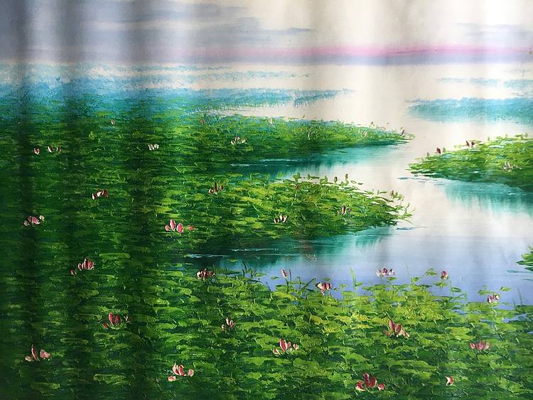 黄明灯手绘油画作品巜荷塘月色》