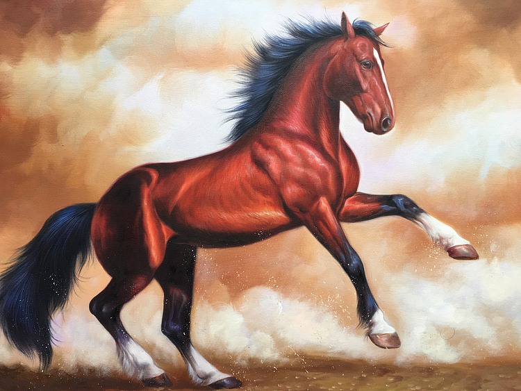 陈顺强手绘油画作品巜马》