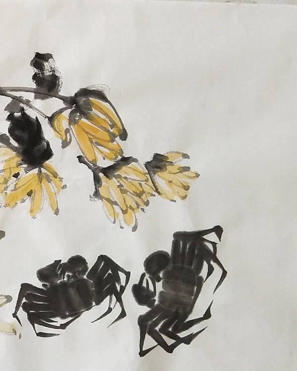 淯滢作品《菊黄蟹来秋意浓》