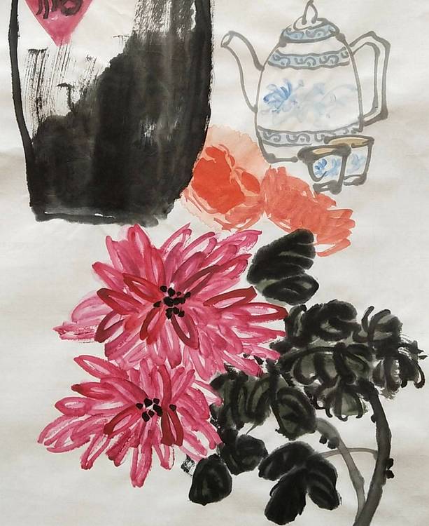 淯滢作品《把酒赏菊》
