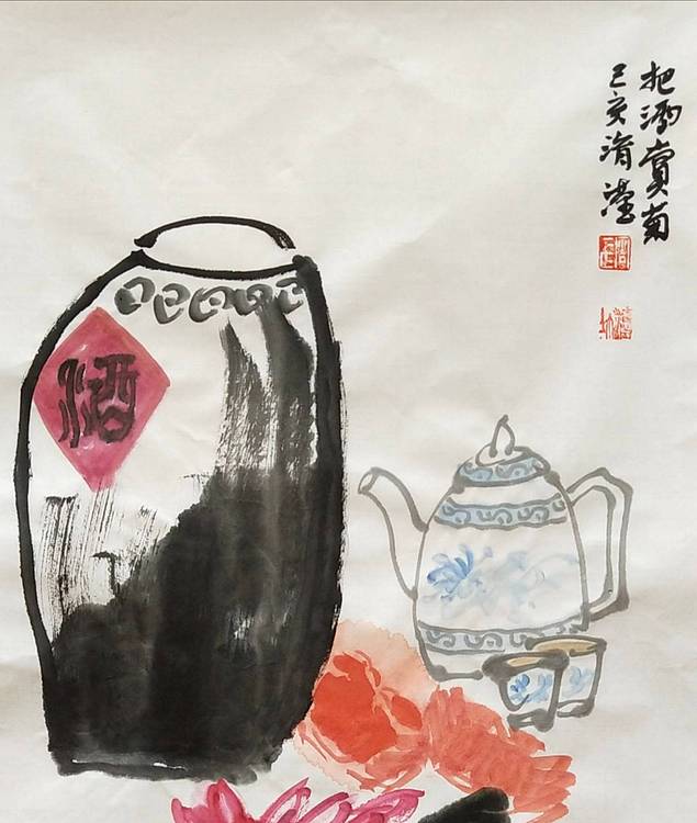 淯滢作品《把酒赏菊》