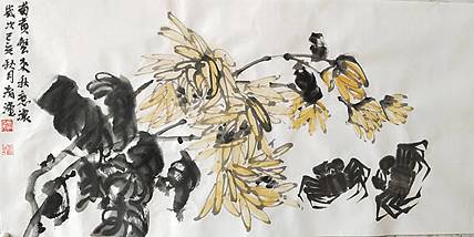淯滢作品《菊黄蟹来秋意浓》