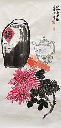 淯滢作品《把酒赏菊》