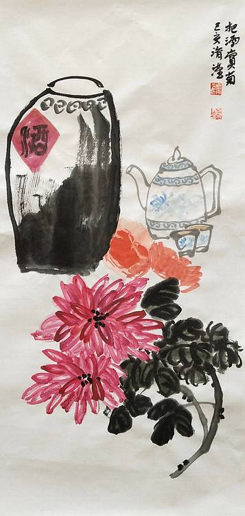 淯滢作品《把酒赏菊》