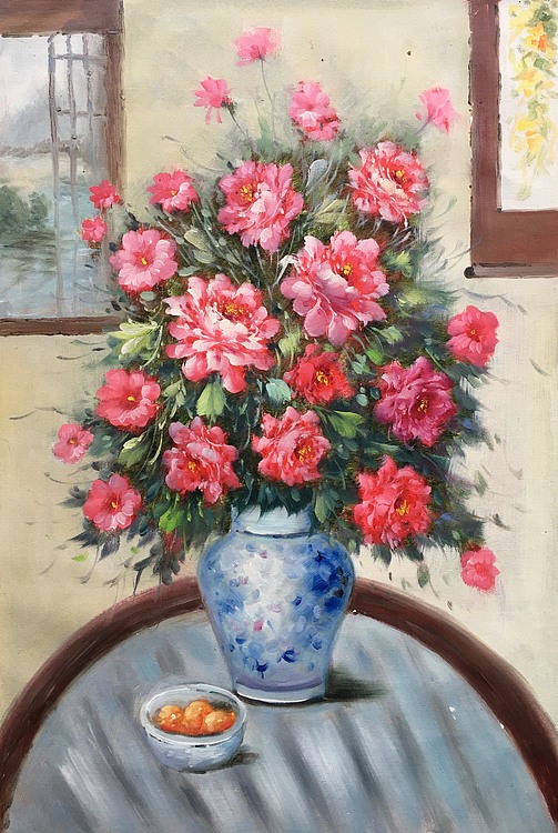 邹志兴手绘油画作品巜百花齐放》