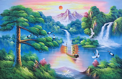 黄明灯手绘油画作品巜一帆风顺》