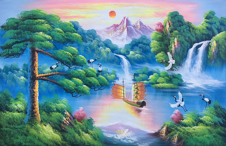 黄明灯手绘油画作品巜一帆风顺》