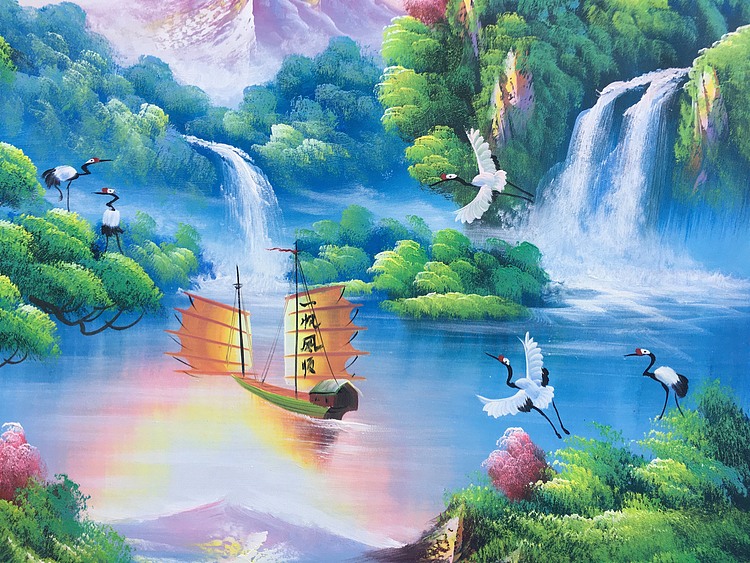 黄明灯手绘油画作品巜一帆风顺》