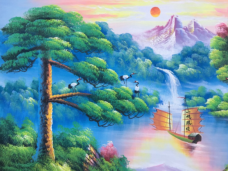 黄明灯手绘油画作品巜一帆风顺》