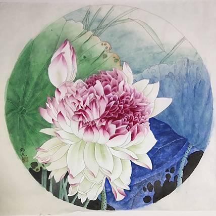 山东省工笔画院画家韩蕊荷花图