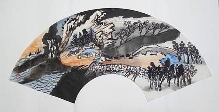 广西美协会员 叶良杰 扇面山水小品