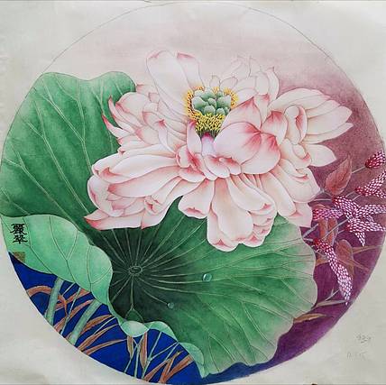 山东省当代工笔画院画家王丽翠荷花小品