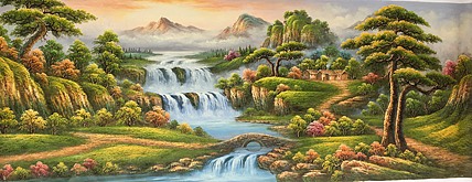 林艺楠手绘油画作品《小桥流水人家》