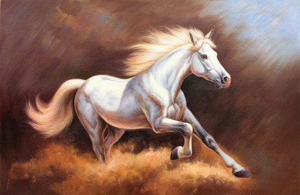 陈顺强手绘油画作品《白马》