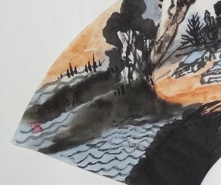广西美协会员 叶良杰 扇面山水小品