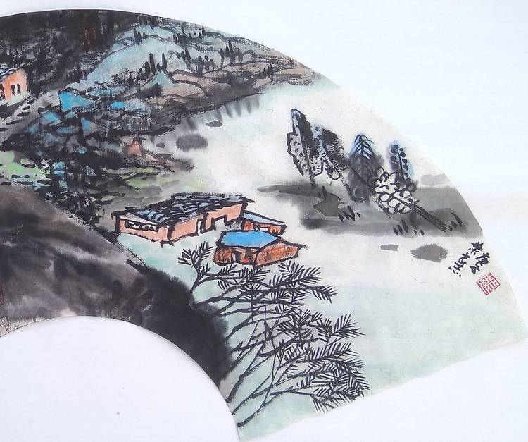 广西美协会员 叶良杰 扇面山水小品