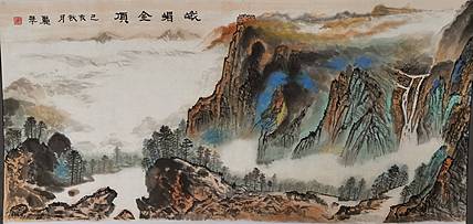 山东省当代工笔画院画家王丽翠峨眉金顶