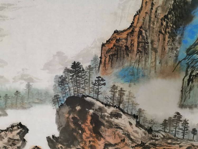 山东省当代工笔画院画家王丽翠峨眉金顶