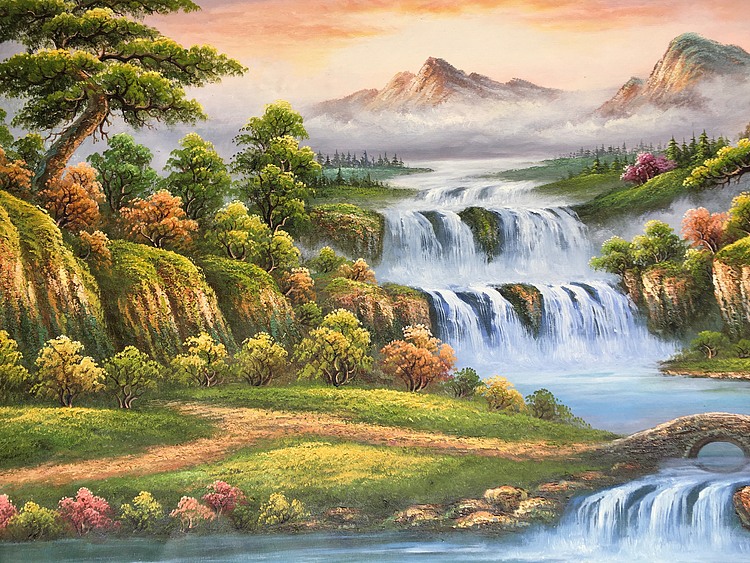 林艺楠手绘油画作品《小桥流水人家》