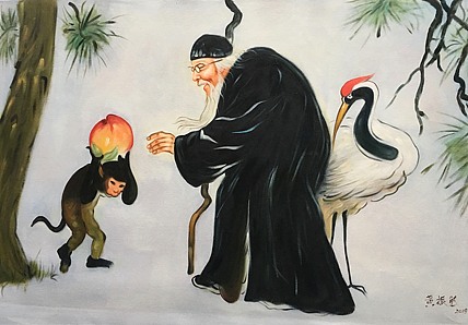 黄振能手绘油画作品《寿》