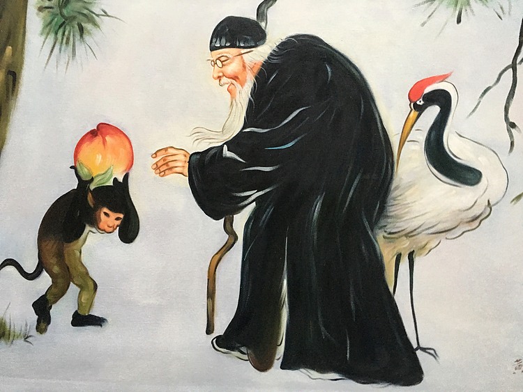 黄振能手绘油画作品《寿》