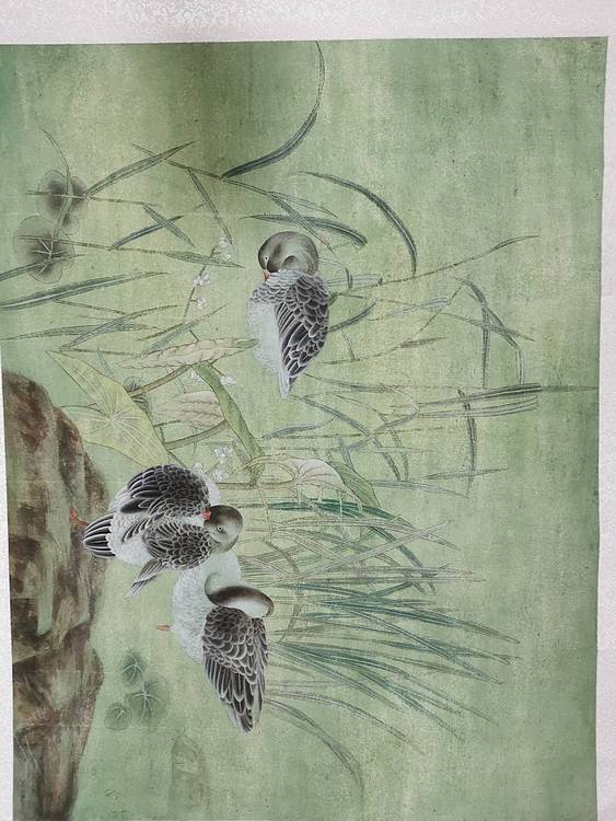 西安中国画研究会    李喜云《荷塘鸭趣》