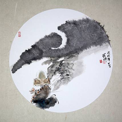 中国美术家协会会员 罗瑞 小沙弥系列&mdash;10（禅意）