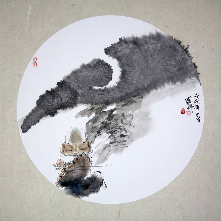 中国美术家协会会员 罗瑞 小沙弥系列&mdash;10（禅意）