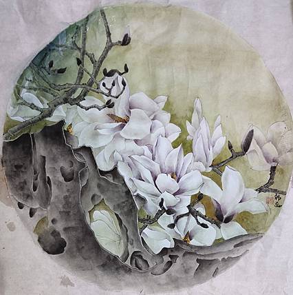 山东省当代工笔画院画家韩蕊工笔玉兰图