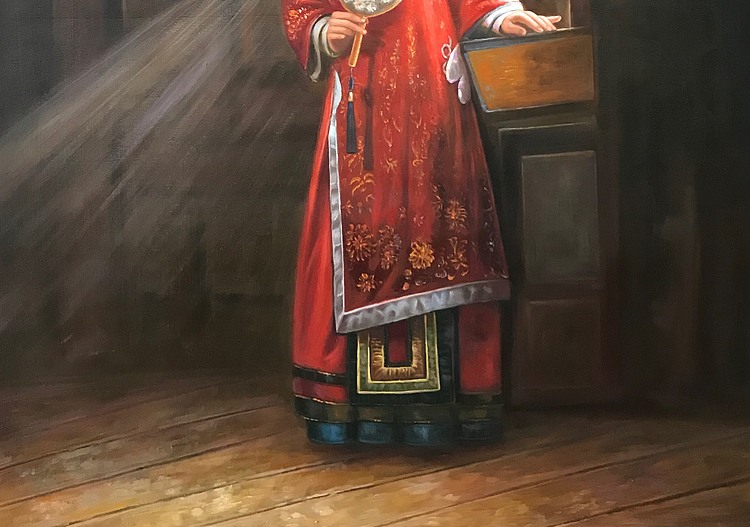 张嘉應手绘油画作品《一缕阳光》