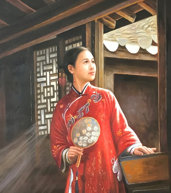 张嘉應手绘油画作品《一缕阳光》