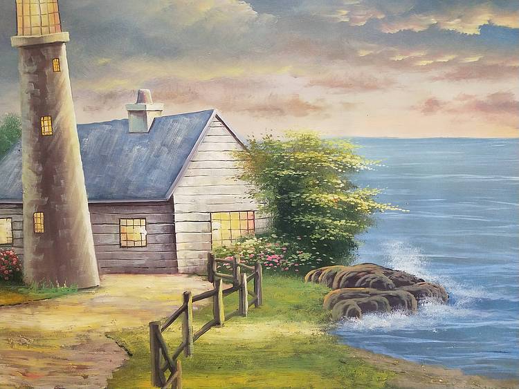 黄联合油画《家乡美丽的海边》
