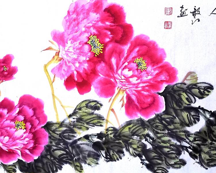 齐市工艺美协副秘书长朱毅江国画作品《春来花自舞》