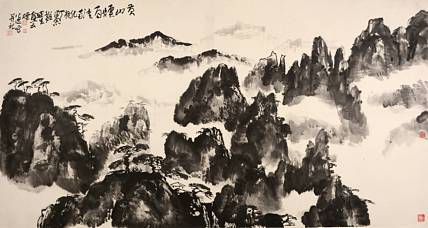 安徽美协顾问  郭公达 蔡迪生 合作《黄山烟雨》