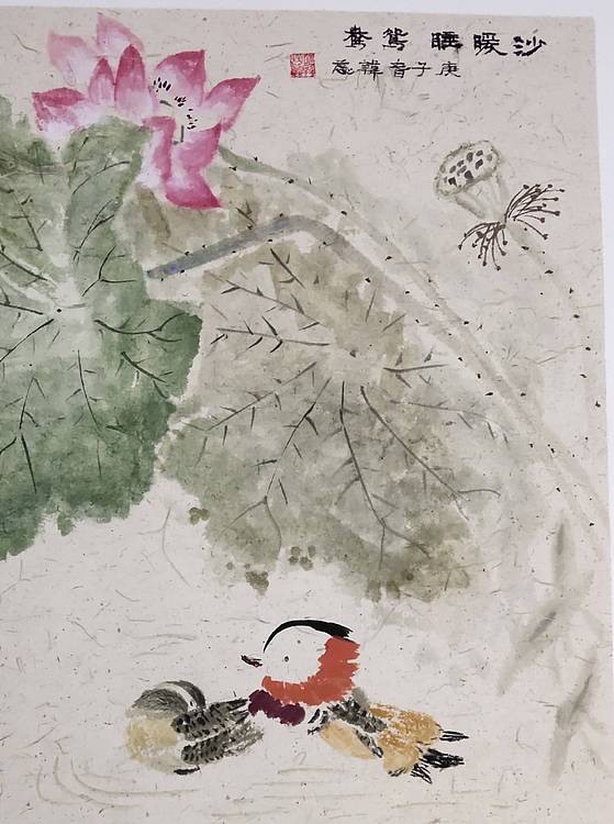山东省当代工笔画院画家韩蕊鸳鸯荷花图