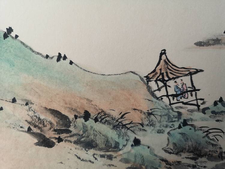 郭晋芬国画小品《溪亭闲话》