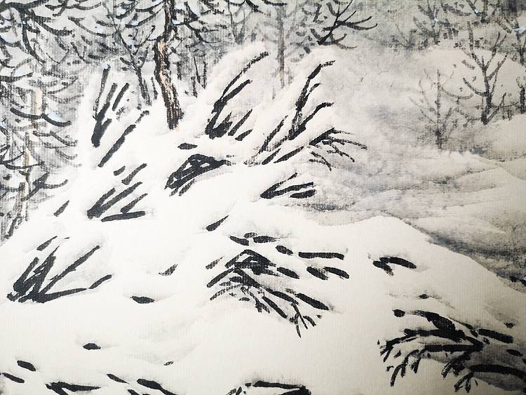 郭晋芬冰雪山水小品《听雪》