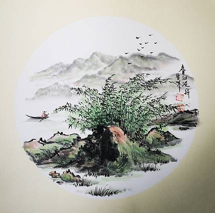 郭晋芬国画小品《春江泛舟》