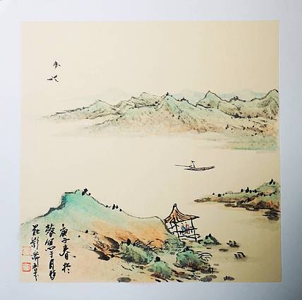 郭晋芬国画小品《溪亭闲话》