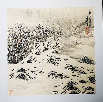 郭晋芬冰雪山水小品《听雪》
