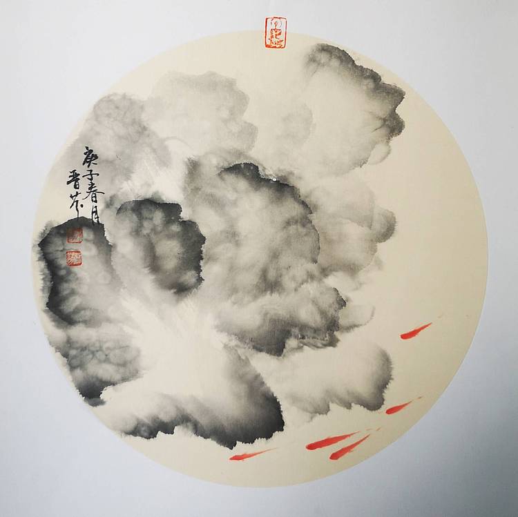 郭晋芬国画小品《鱼嬉图》