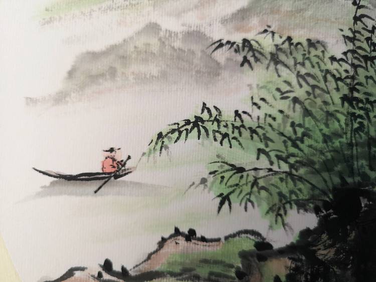 郭晋芬国画小品《春江泛舟》