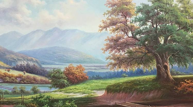 叶乐产风景油画《山那边》