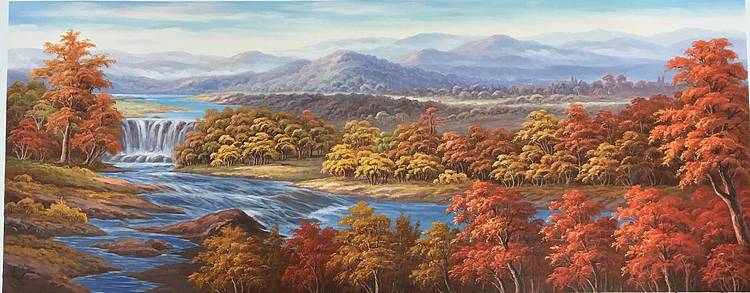 叶乐产风景油画《满山红》