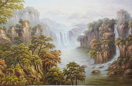叶乐产油画作品《山谷流溪》