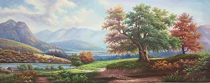 叶乐产风景油画《山那边》