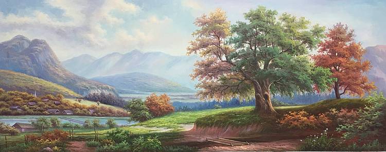 叶乐产风景油画《山那边》