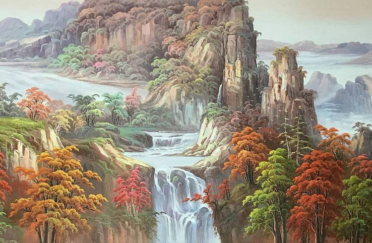 叶乐产风景油画《山涧》