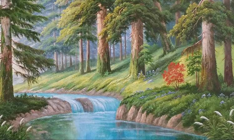 叶乐产油画作品《松林》