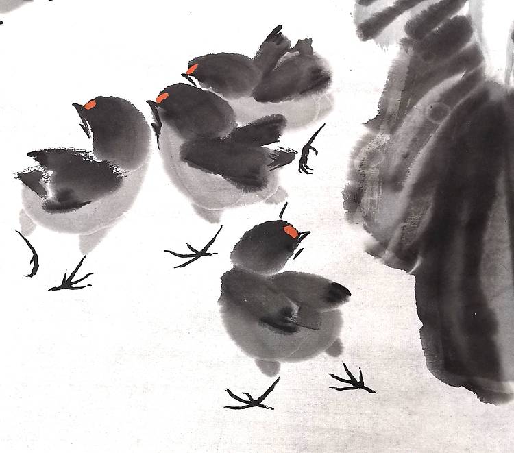 中国牡丹书画院名誉院长朱毅江国画《鸡有五德》